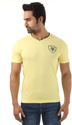 

Flying Machine Solid Men's V-neck Yellow T-Shirt, Popcorn