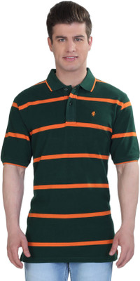 

The Cotton Company Striped Men's Polo Neck Green, Orange T-Shirt
