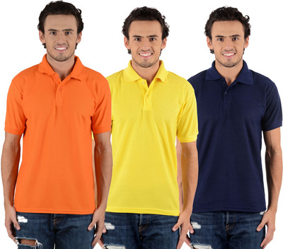 

Blaze Solid Men's Polo Neck Multicolor T-Shirt(Pack of 3, Dark blue;orange;yellow