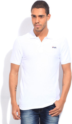 

Fila Solid Men' Polo Neck White T-Shirt, Wht/blk
