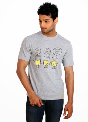 

Campus Sutra Printed Men Round Neck Grey T-Shirt