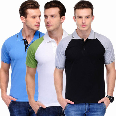 

Scott International Solid Men' Polo Neck White, Green, Black, Grey, Blue T-Shirt(Pack of 3, White and green and black and grey and blue