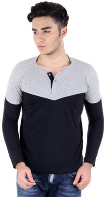

BigIdea Solid Men's Henley Grey, Black T-Shirt, Black;grey