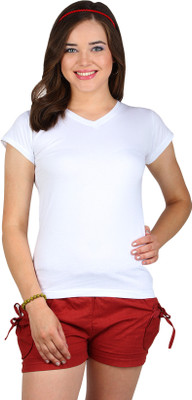 

SayItLoud Solid Women's V-neck White T-Shirt