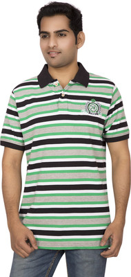 

Red Line Striped Men' Polo Neck Multicolor T-Shirt, Black;bright green;grey melange;white