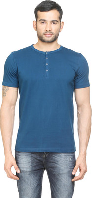 

Poshuis Solid Men's Henley Blue T-Shirt, Petrol blue
