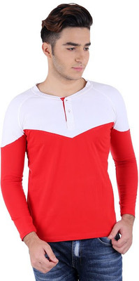 

BigIdea Solid Men's Henley White, Red T-Shirt, Red;white