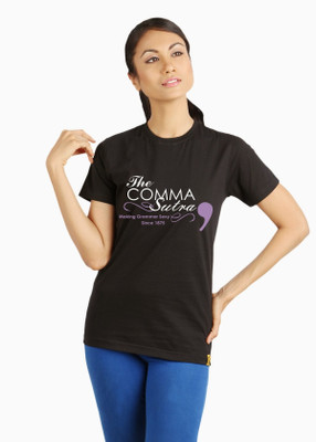 

Campus Sutra Printed Women's Round Neck Black T-Shirt