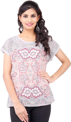 

Pear Blossom Printed Women's Round Neck Grey T-Shirt