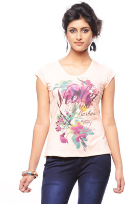 

Trendy Girlz Graphic Print Women's Round Neck Beige T-Shirt, Scallop shell