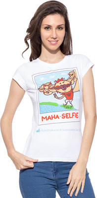 Chimp Graphic Print Women' Round Neck White T-Shirt