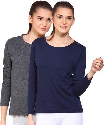 

Ap'pulse Solid Women Round Neck Multicolor T-Shirt(Pack of 2), _amel_navy