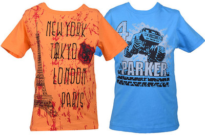 

Gkidz Boys Printed Cotton T Shirt(Orange, Pack of 2