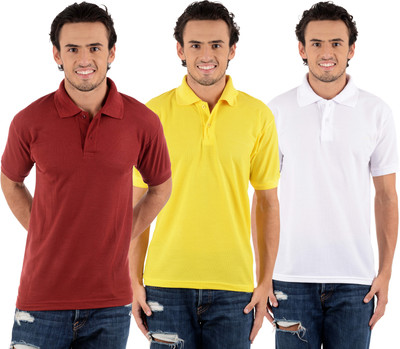 Blaze Solid Men' Polo Neck Multicolor T-Shirt(Pack of 3, Maroon;white;yellow