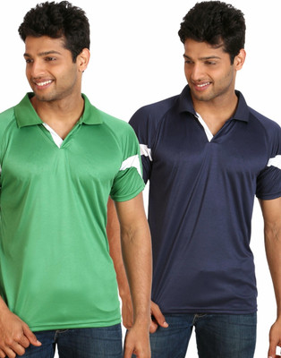 

Campus Sutra Solid Men Polo Neck Green, Blue T-Shirt(Pack of 2
