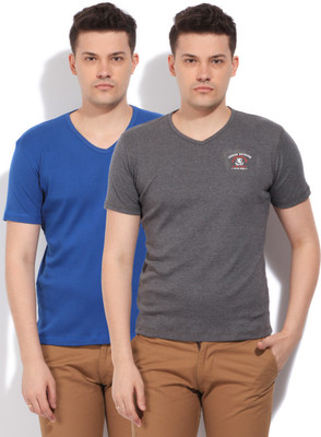 

Fort Collins Solid Men's V-neck Grey, Blue T-Shirt(Pack of 2, Royal/anthra