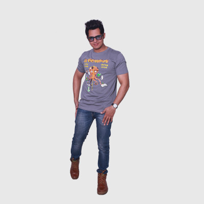 

Aaila Graphic Print Men's Round Neck Grey T-Shirt