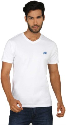 

SayItLoud Solid Men' V-neck White T-Shirt