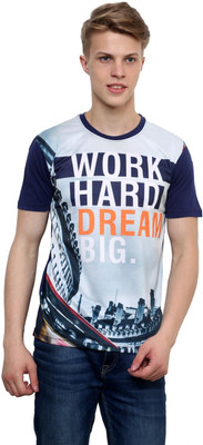 

Okane Printed Men's Round Neck Blue T-Shirt, Navy