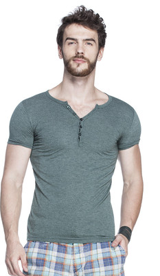 

Tinted Solid Men's Henley Dark Green T-Shirt, Bottle green