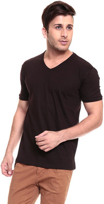 

Izinc Solid Men' V-neck Brown T-Shirt