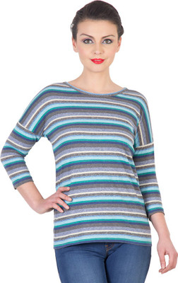 

Hypernation Striped Women' Round Neck Blue, Black T-Shirt, Black;blue