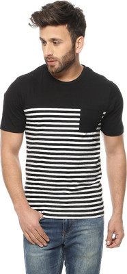 

Gritstones Striped Men's Round Neck Black T-Shirt