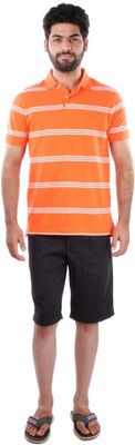 

Indian Terrain Striped Men's Flap Collar Neck Multicolor T-Shirt, Orange