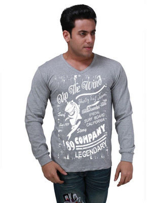 Inkovy Graphic Print Men' V-neck Grey T-Shirt