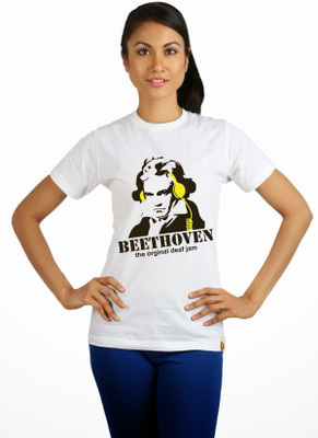 

Campus Sutra Printed Women' Round Neck White T-Shirt