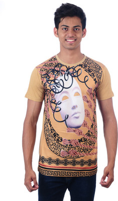

DDI Self Design Men's Round Neck Multicolor T-Shirt, Golden