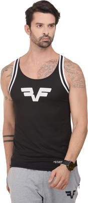 

RAWFITT Self Design Men's Halter Neck Black, White T-Shirt