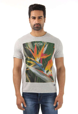 

Flying Machine Graphic Print Men' Round Neck Grey T-Shirt, Grey melange