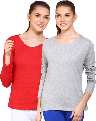 

Ap'pulse Solid Women's Round Neck Red, Grey T-Shirt(Pack of 2), _red_gmel