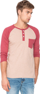 

Campus Sutra Solid Men Henley Brown, Red T-Shirt