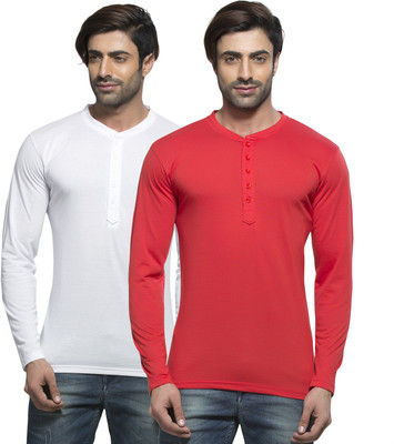 

Alan Jones Solid Men's Henley White, Red T-Shirt(Pack of 2, Red;white