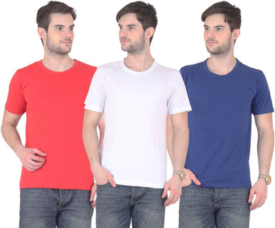 

E'Hiose Solid Men's Round Neck Multicolor T-Shirt(Pack of 3, Blue;red;white