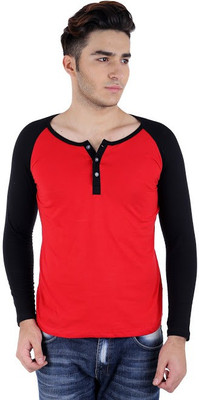 

Big Idea Solid Men's Henley Red, Black T-Shirt, Black;red
