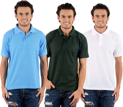 

Blaze Solid Men' Polo Neck Multicolor T-Shirt(Pack of 3, Dark green;sky blue;white