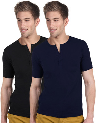 

Blackburne Inc Solid Men's Henley Black, Dark Blue T-Shirt(Pack of 2, Black;navy