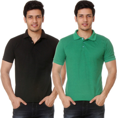 

TeeMoods Solid Men's Polo Neck Black, Green T-Shirt(Pack of 2)