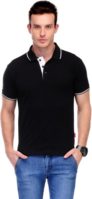 

Scott International Solid Men' Polo Neck Black T-Shirt, Black white