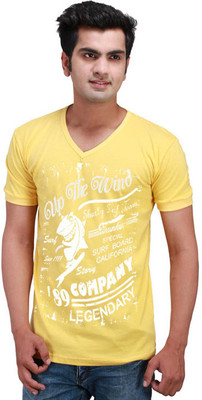 

Inkovy Graphic Print Men's V-neck Yellow T-Shirt