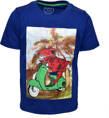 

Pepito Boys Printed Cotton T Shirt(Blue, Pack of 1