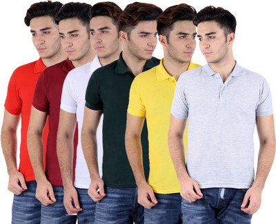 

Sanvi Traders Solid Men Polo Neck Multicolor T-Shirt(Pack of 6