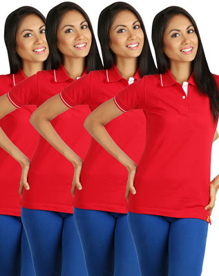 

Campus Sutra Solid Women's Polo Neck Red T-Shirt(Pack of 4)