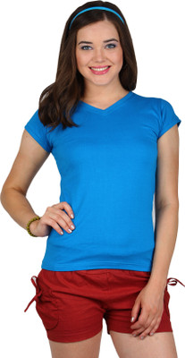 

SayItLoud Solid Women' V-neck Blue T-Shirt, Royal blue