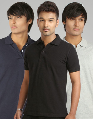 

Campus Sutra Solid Men Polo Neck Black, Blue, Grey T-Shirt(Pack of 3)