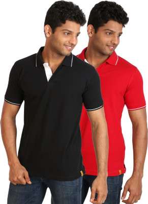 

Campus Sutra Solid Men Polo Neck Black, Red T-Shirt(Pack of 2)