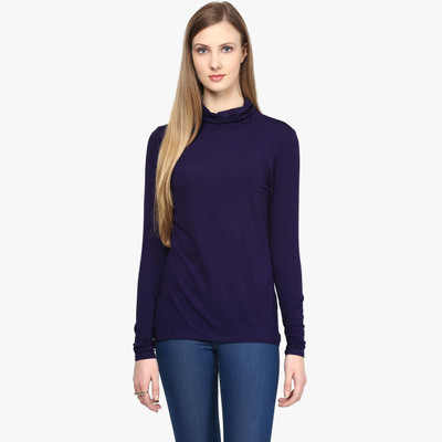 

Honey By Pantaloons Solid Women's Round Neck Dark Blue T-Shirt